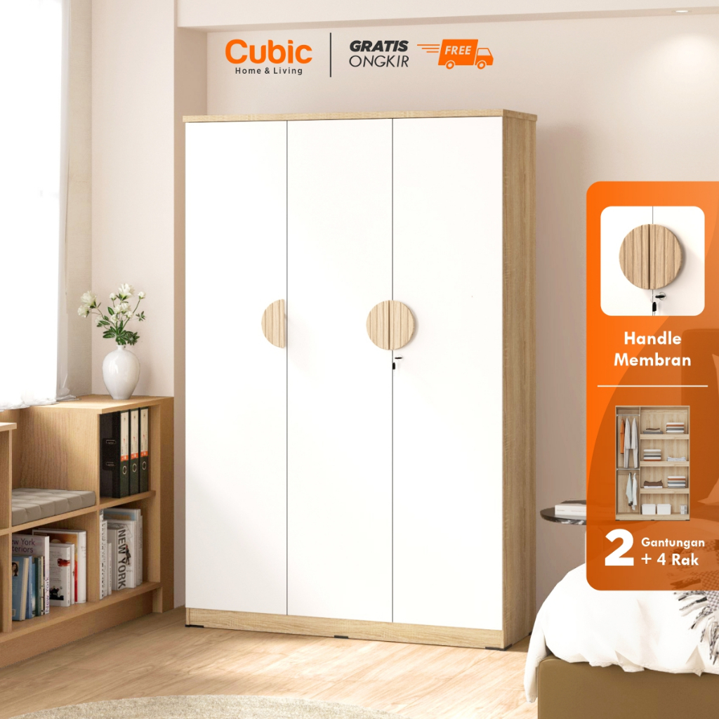 Cubic Lemari Pakaian Minimalis / Lemari Baju 3 Pintu / LUNA LP 3P -  HM