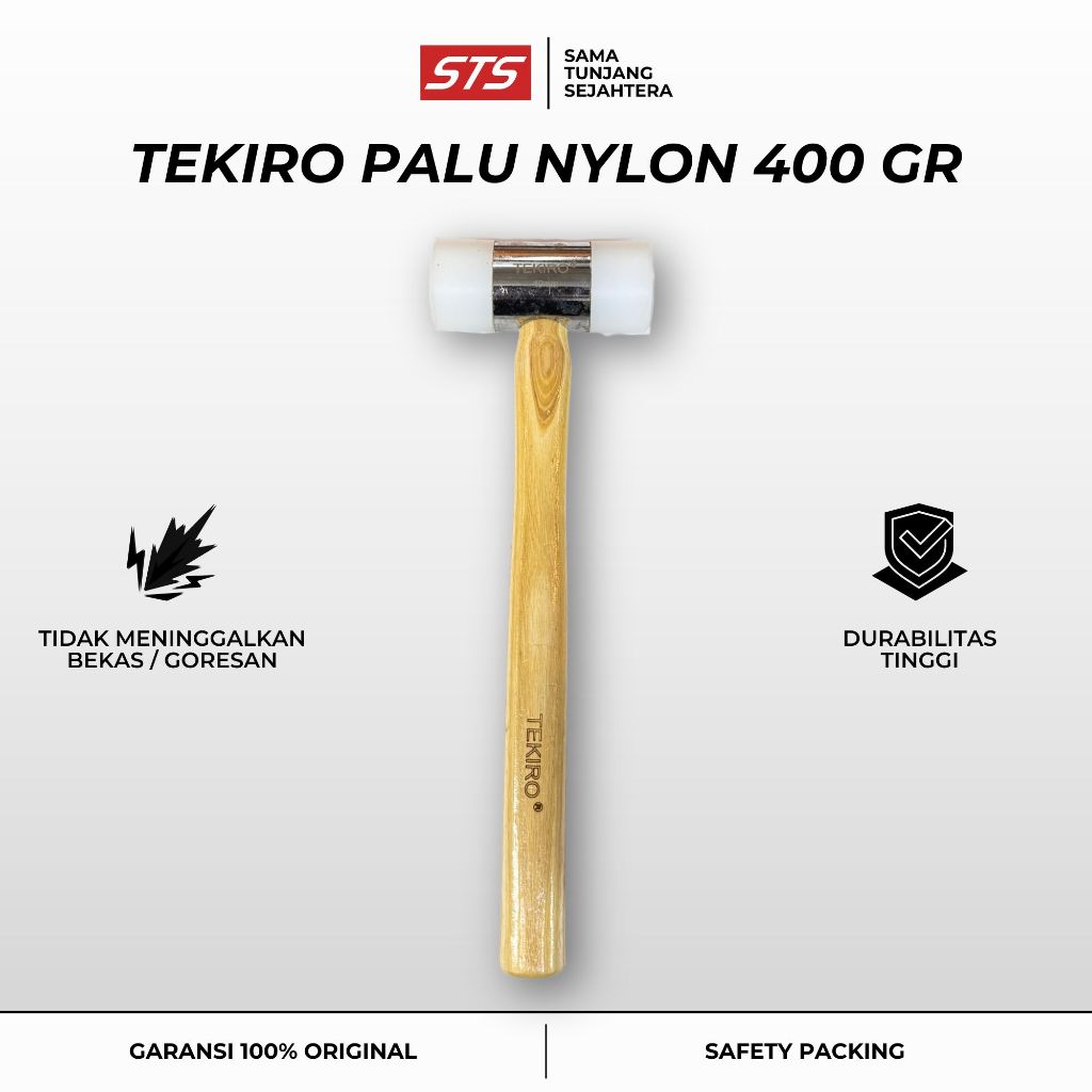 Palu Nylon Tekiro 400 Gram - Nylon Hammer Gagang Kayu - Alat Ketok Pertukangan Tanpa Bekas Anti Lece