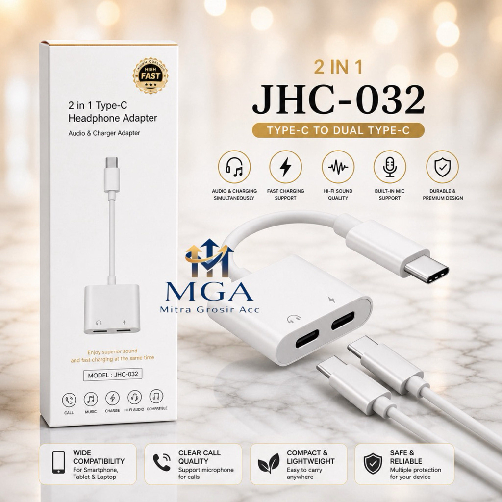 Kabel Splitter JHC-032 Type C To C Headset Digital Chip + Charging  Kompatibel Samsung & 17PM Series