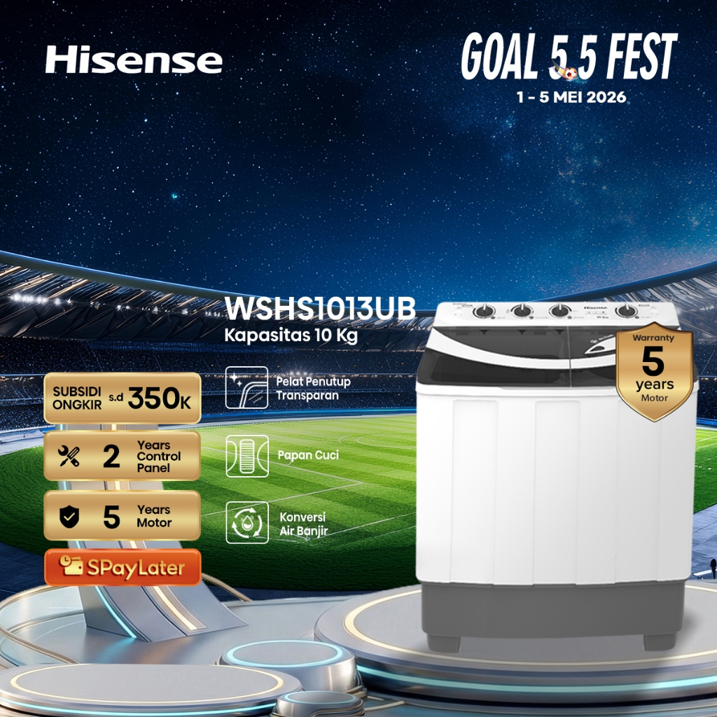 Hisense Mesin Cuci WSHS1013UB Top Loading Twintube Kapasitas 10KG 2 Tabung Bukaan Atas Pelat Penutup