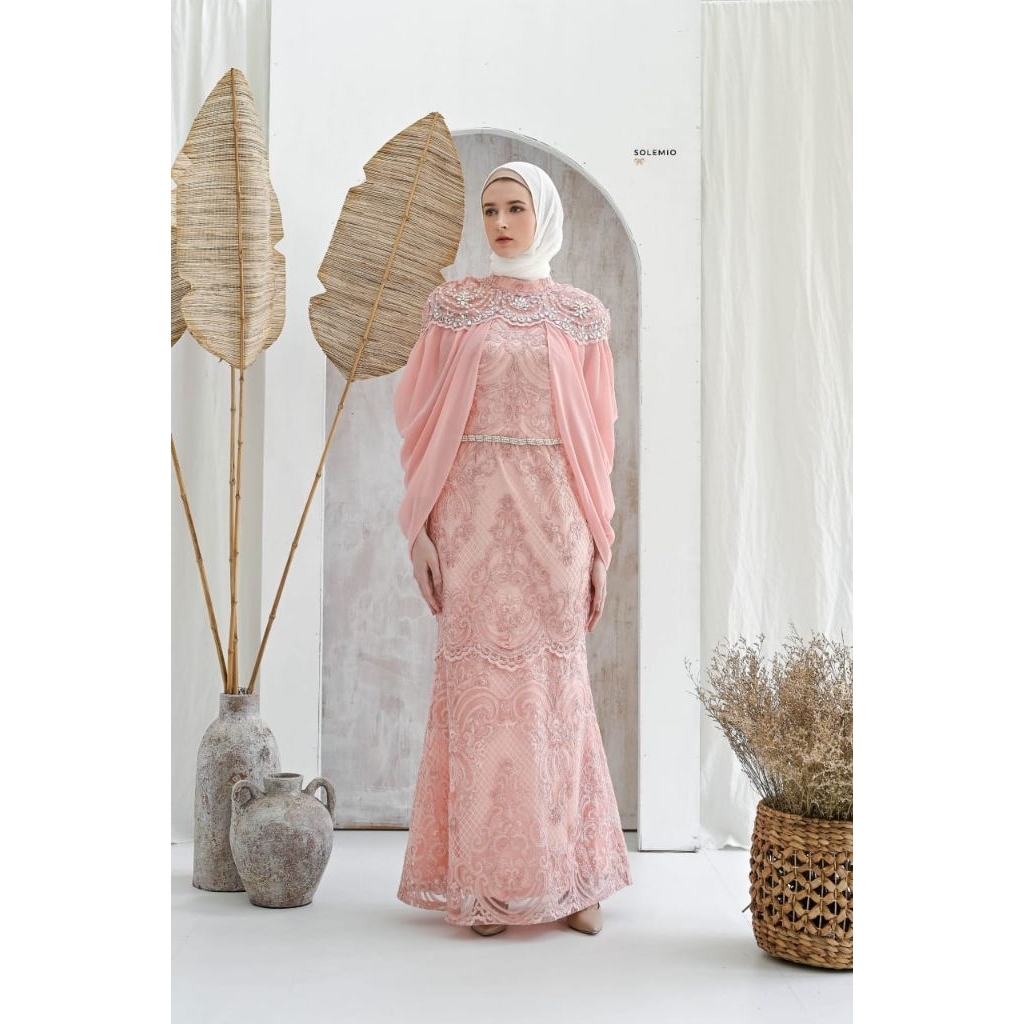SOLEMIO MAXIDRESS / TERUSAN PANJANG / GAUN PESTA / GAMIS / BAJU MUSLIM MEWAH BRUKAT DENGAN OUTER SIL