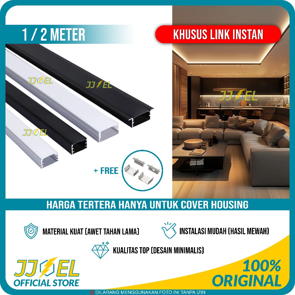 Profil Aluminium LED Strip 1M 2M Cover Diffuser Housing Lampu Minimalis
