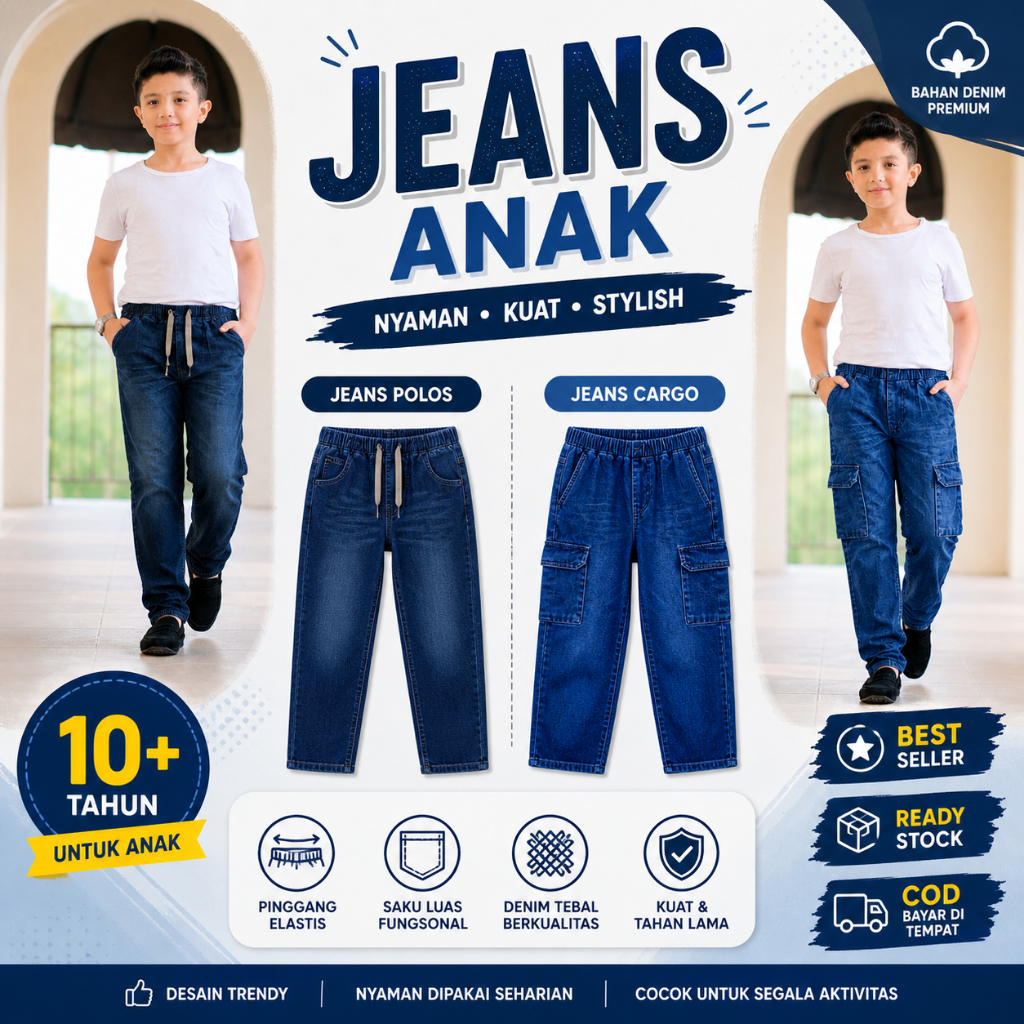 Celana Jeans Cargo Panjang Anak Remaja Tanggung 8-15 Tahun Cewek Cowok - Bumikids COD