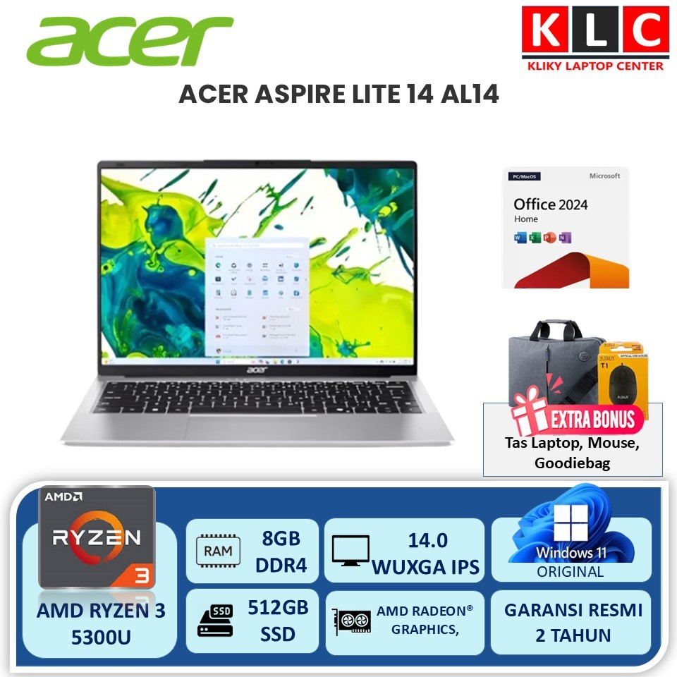 FLASH SALE 5.5 Laptop Kerja Acer Ryzen 3 5300U 16/512GB WUXGA IPS OHS