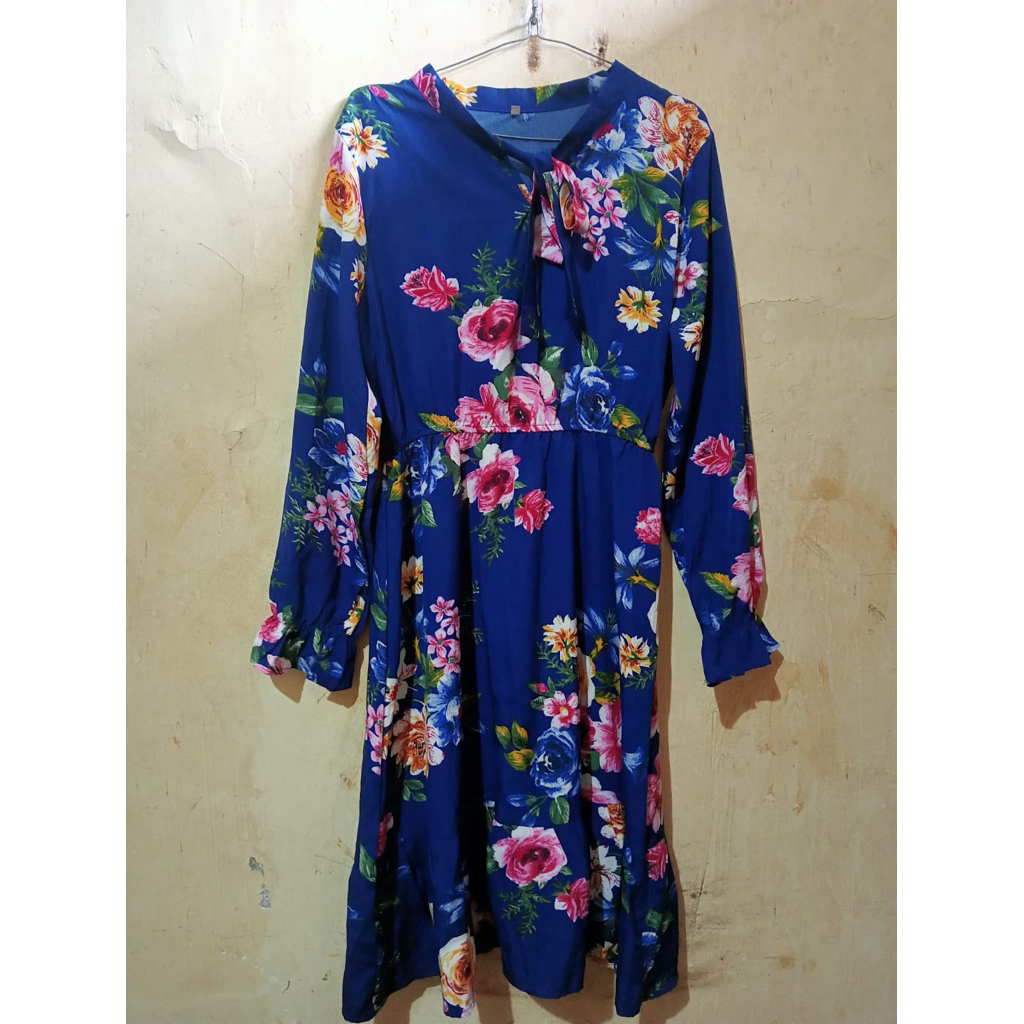 Baju Dress Wanita Acara Pesta Korea Motif Bunga