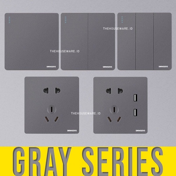 Saklar Dinding Soket 5 Premium Gray, Dark Gray Brushed 1/2 /3 Gang 1 Way Abu Doff