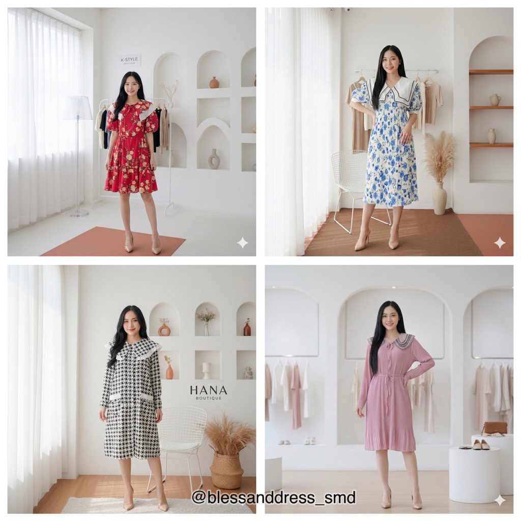 Dress Bangkok Premium Wanita | Midi Dress Floral & Elegant | Baju Import Kekinian