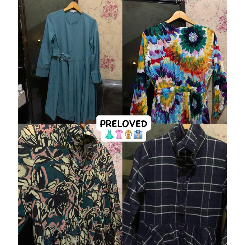 PRELOVED Tunik, Kemeja Flanel, Outer, Celana, Dress dan Stagen Tenun Bengkung Centing