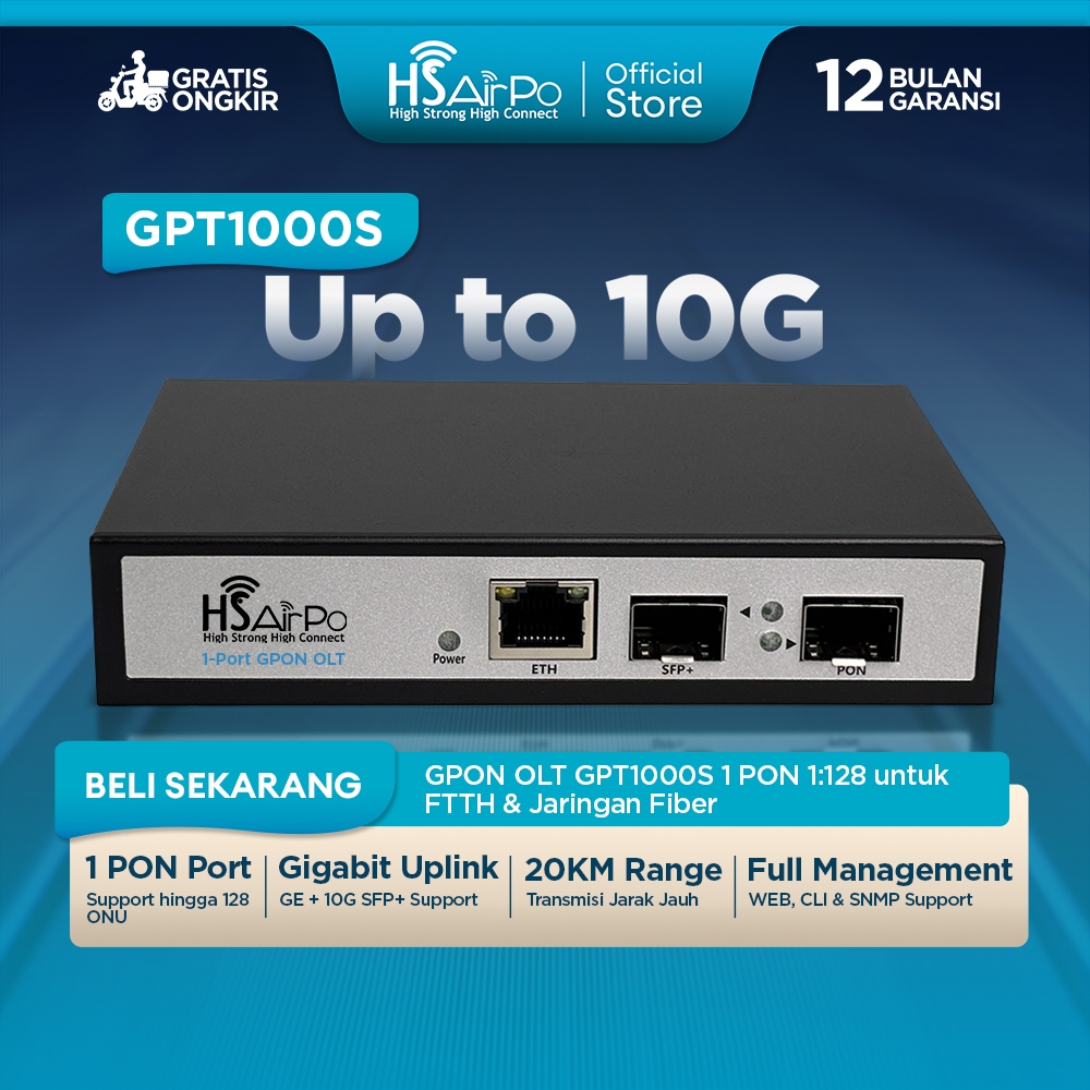HSAirPo GPT1000S Mini GPON OLT 1 Port 1:128 20KM