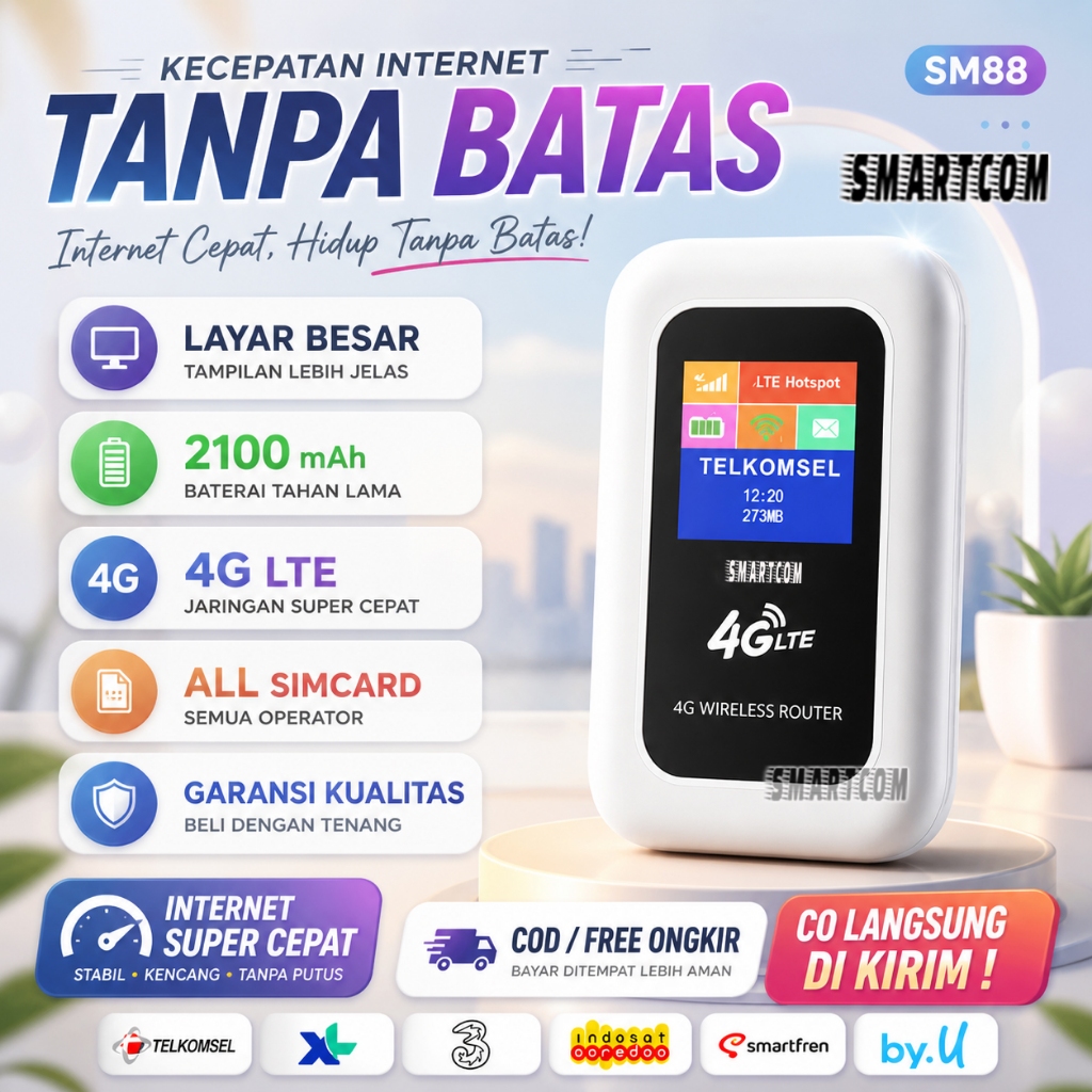 < Smartcom > Modem Mifi Wifi 4G Lte Sm88 Unlock All Operator 4G 2100Mah Sm87 Sm99 Sme5577 Pro
