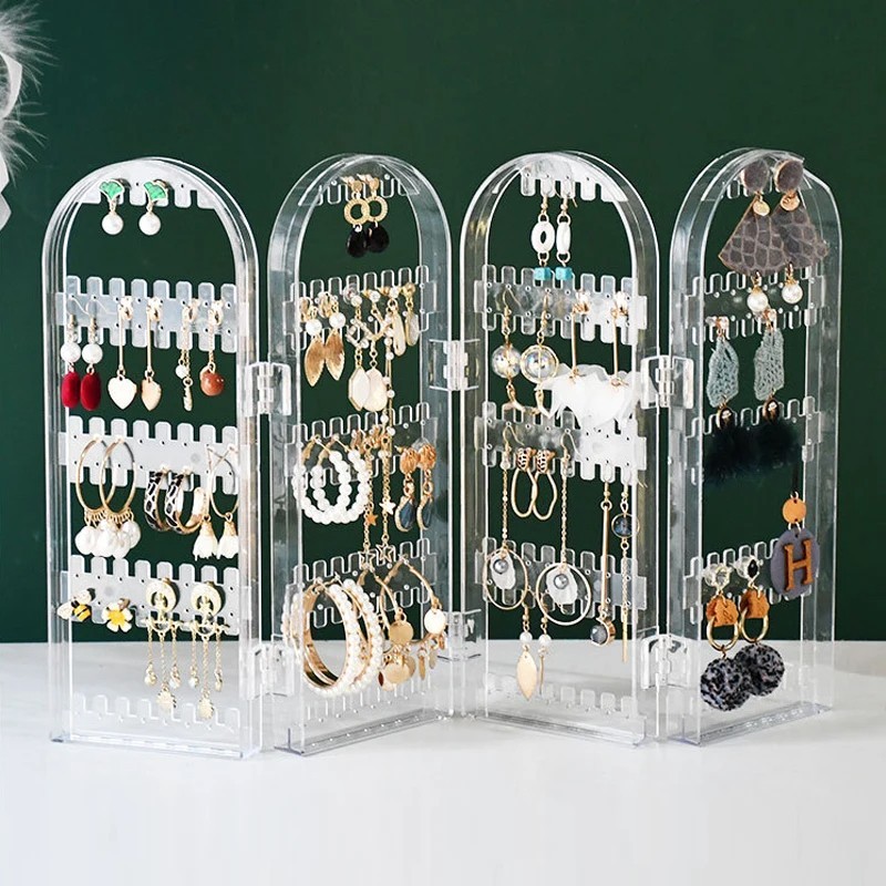 Rak Display Anting Lipat Rak Anting Tempat Simpan Anting Tusuk Transparan Wadah Anting Organizer