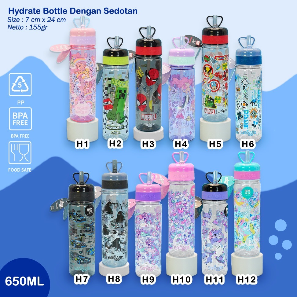 Hydrated drink up bottles 650ml flip top spout BPA FREE (NEW 2026)