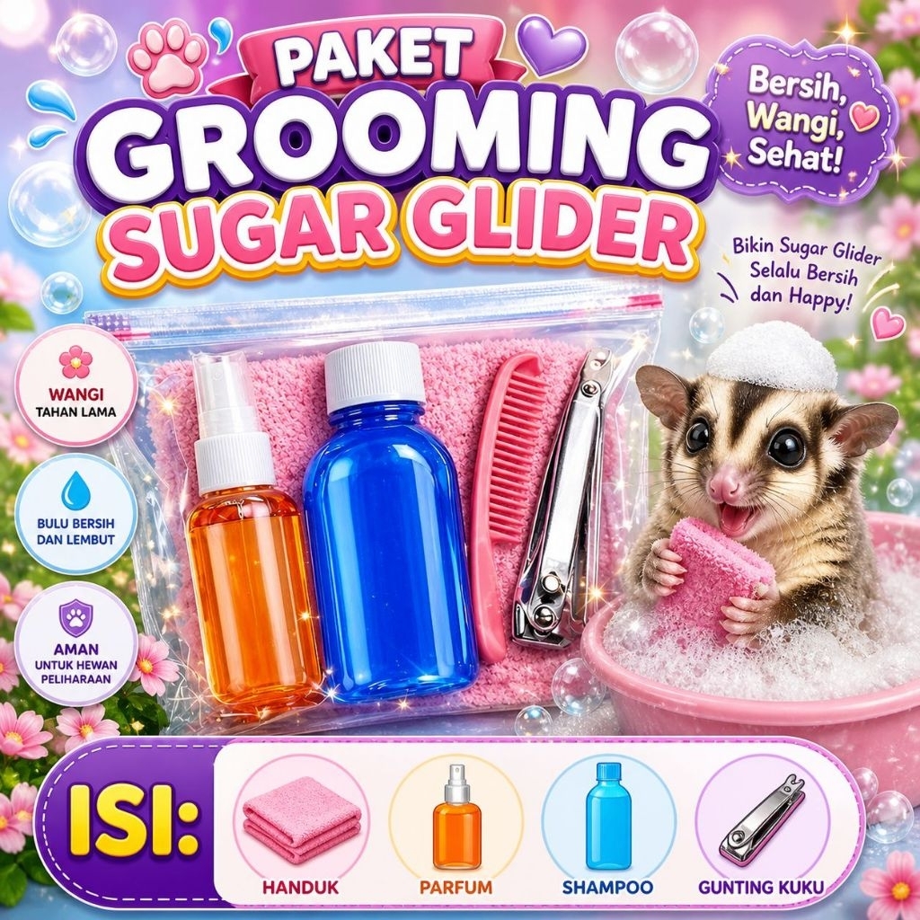 PAKET GSG - Paket Grooming Sugar Glider Paket Mandi Bersih Sugar Glider Indukan Joey Shampoo Parfum 