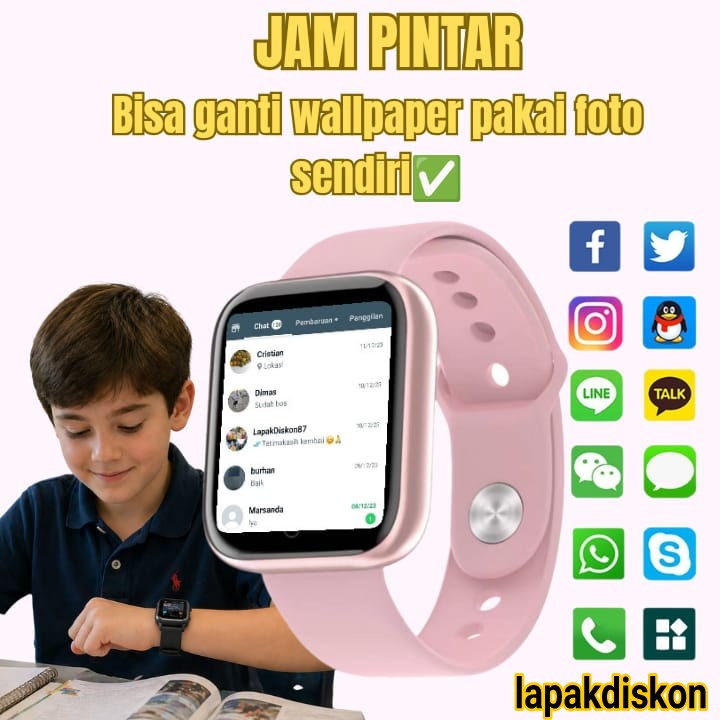 Jam Tangan Pintar Hp Anti Air Smartwatch Anak Pria Wanita Bisa Custom Wallpaper Notif Whatsapp Wa Ol