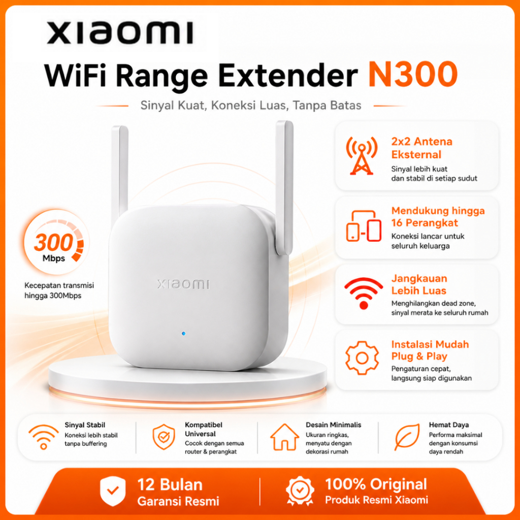 XIAOMI N300 Wifi Range Extender 2x2 Antena Eksternal 300 Mbps