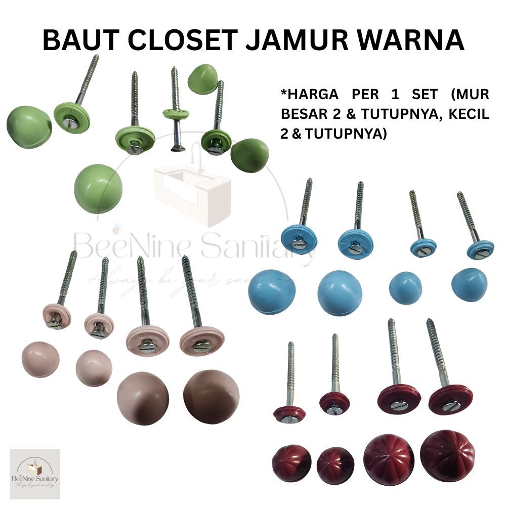 Baut bawah CLOSET duduk JAMUR universal WARNA pink merah muda/ Baut Kloset + Cap/Jamur Penutup Keram