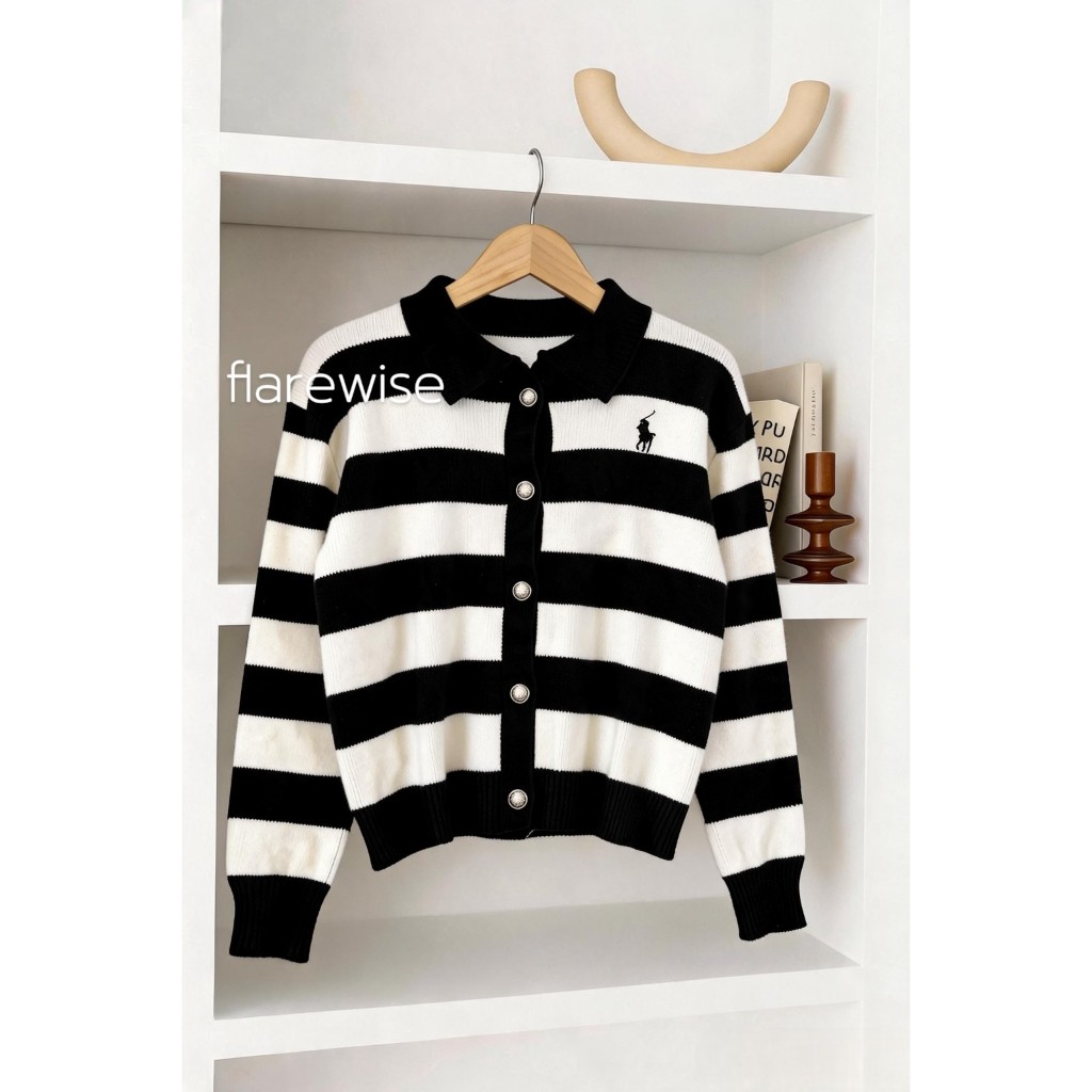 FLAREWISE Polo Horse Cardigan Rajut Knitwear Wanita-Cardigan Polo Atasan Wanita