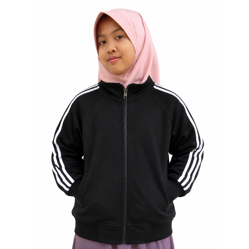 Jaket Trektop anak Bahan Lotto Training sporty usia 7-11 tahun  - Trektop anak Jaket Polos Hitam