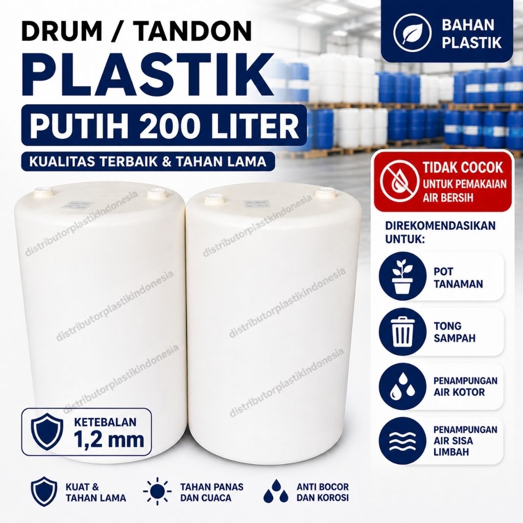 Drum Plastik 200 Liter Warna Putih Drum Plastik HDPE