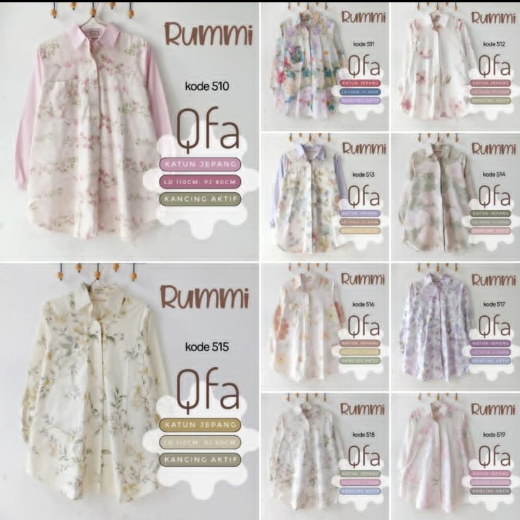 RUMMI by QFA kemeja atasan wanita katun jepang motif