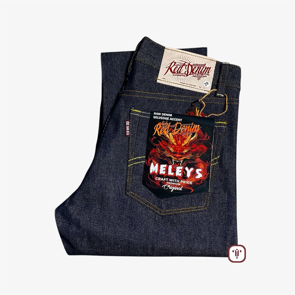 RED DENIM - Denim Black Indigo 15Oz Sanforized Raw Denim Accent Selvedge Original