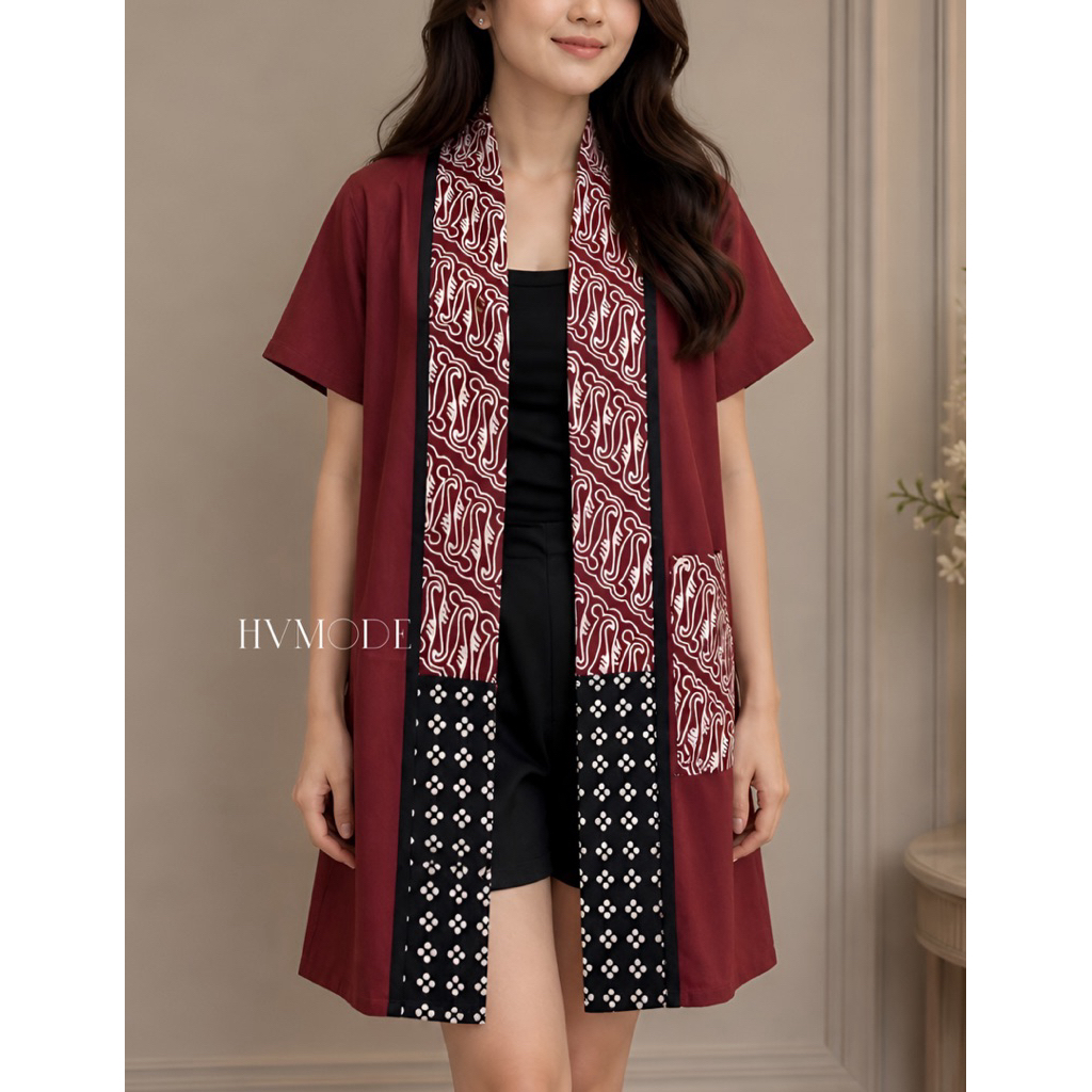 Outer Batik - Kardigan Batik kardigan polos bahan Katun Ramy - Long Blezer cardigan batik Cap - BM05