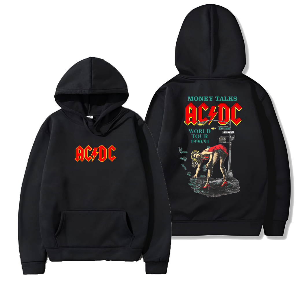 Hoodie ACDC MONEY TALKS Sweater Pullover Warna Hitam Jaket Unisex Pria Wanita Jumper Fleece Original
