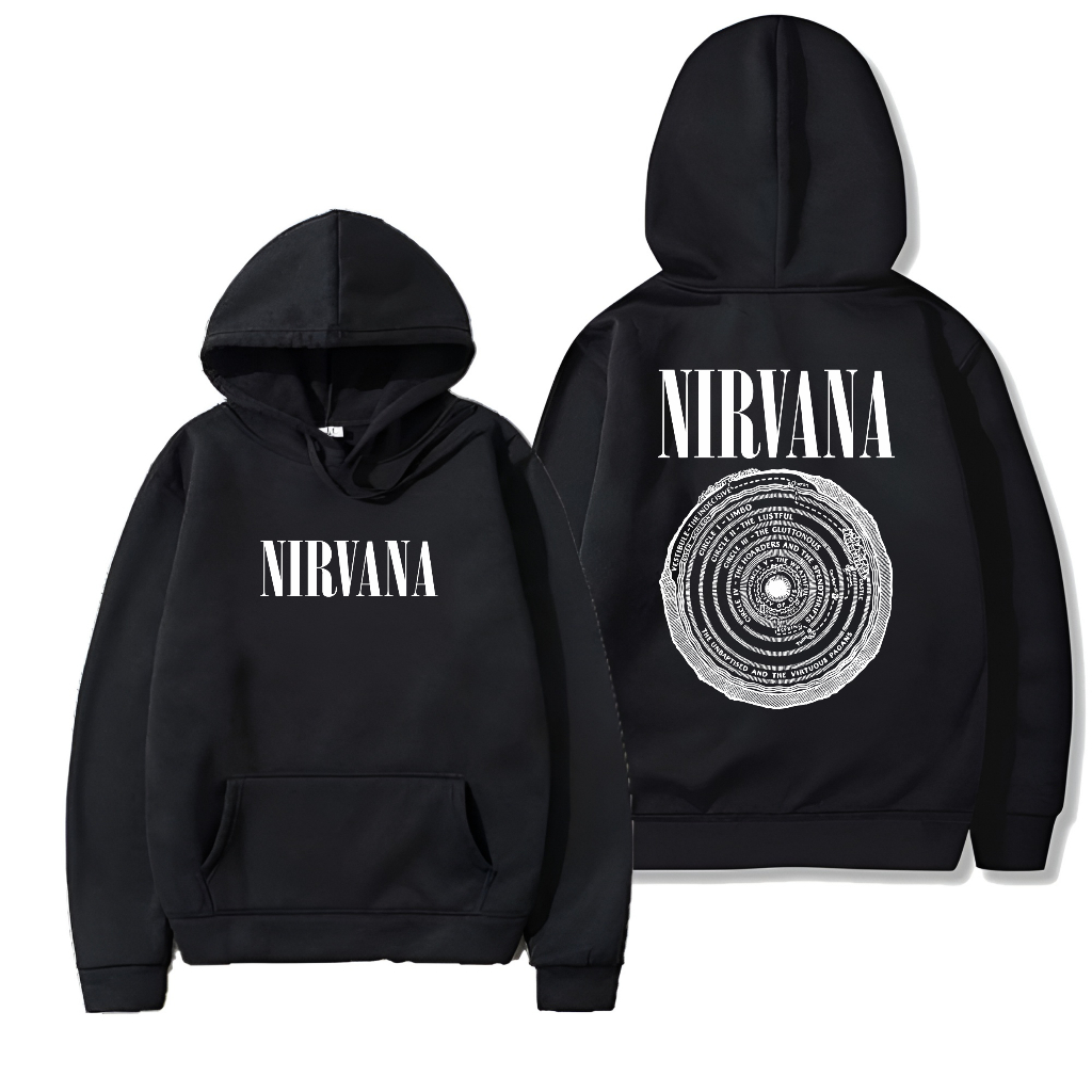 Hoodie NIRVANA CIRCLE Sweater Pullover Warna Hitam Jaket Unisex Pria Wanita Jumper Fleece Original D