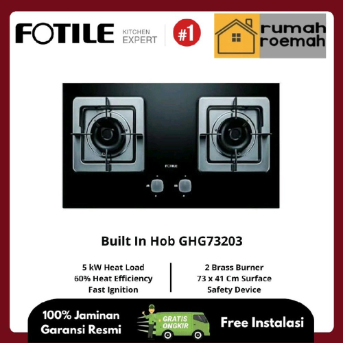 FOTILE GHG 73203 Kompor Gas Tanam Tempered Glass 2 TUNGKU
