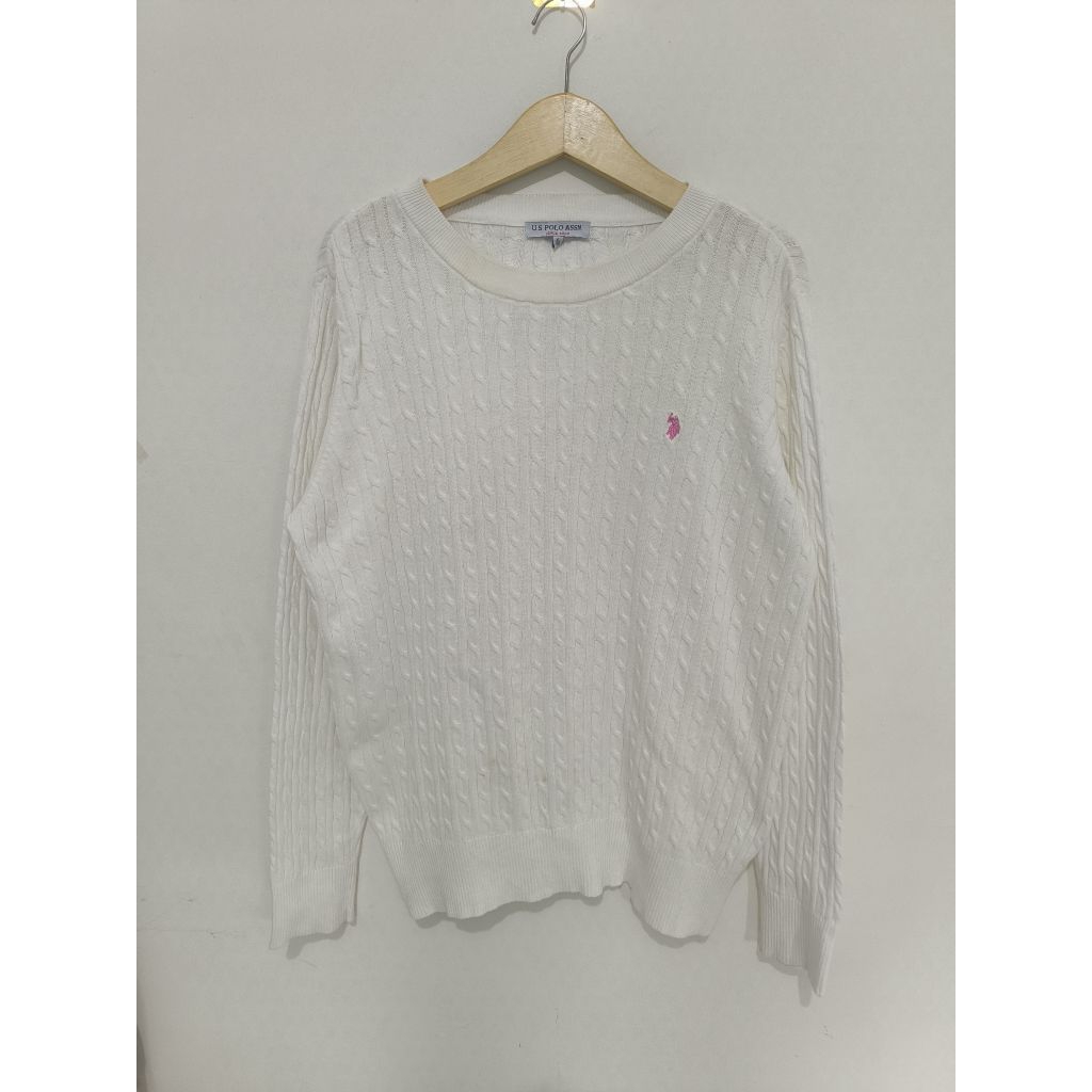 Sweater Knitwear Polo USPA White Rajut Cable Knit XL