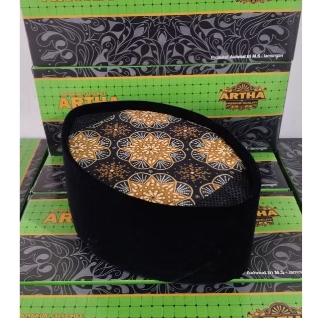 Peci Songkok Kopiah hitam ac kombinasi kain batik premium