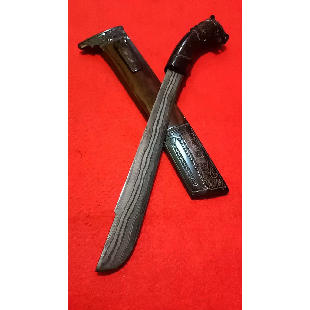GOLOK KERJA KEBUN FULL TANDUK MACAN BAJA DAMASCUS SULANGKAR 30 cm