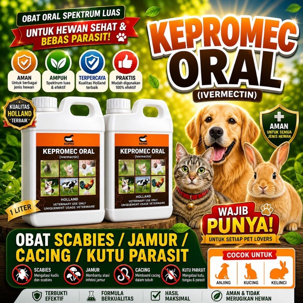 KEPROMEC ORAL 500ML - Obat Scabies Oral Kucing Kelinci Anjing Obat Jamur Gudik Kutu Cacing