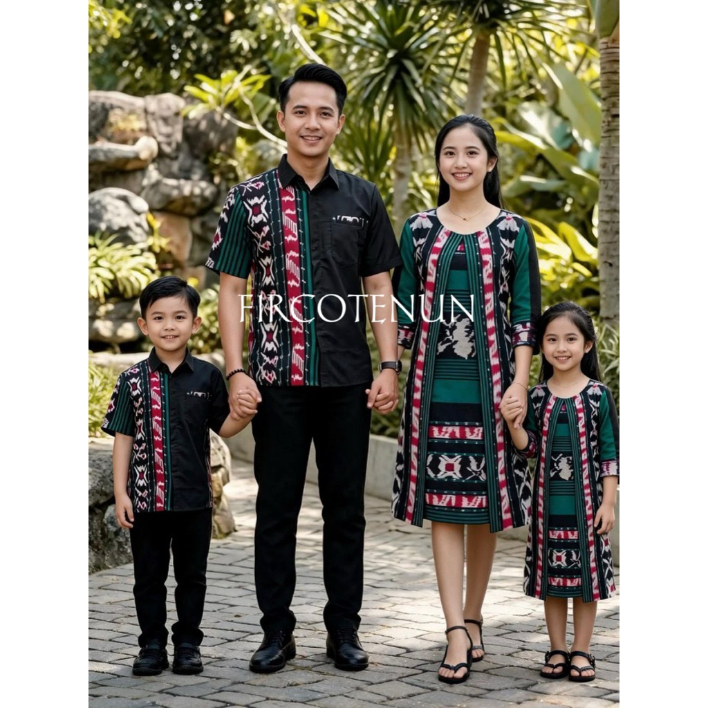 Couple Keluarga Tenun Cendana 05 - Sarimbit Keluarga Tenun - Kemeja Tenun Pria & Dress Tenun Wanita 