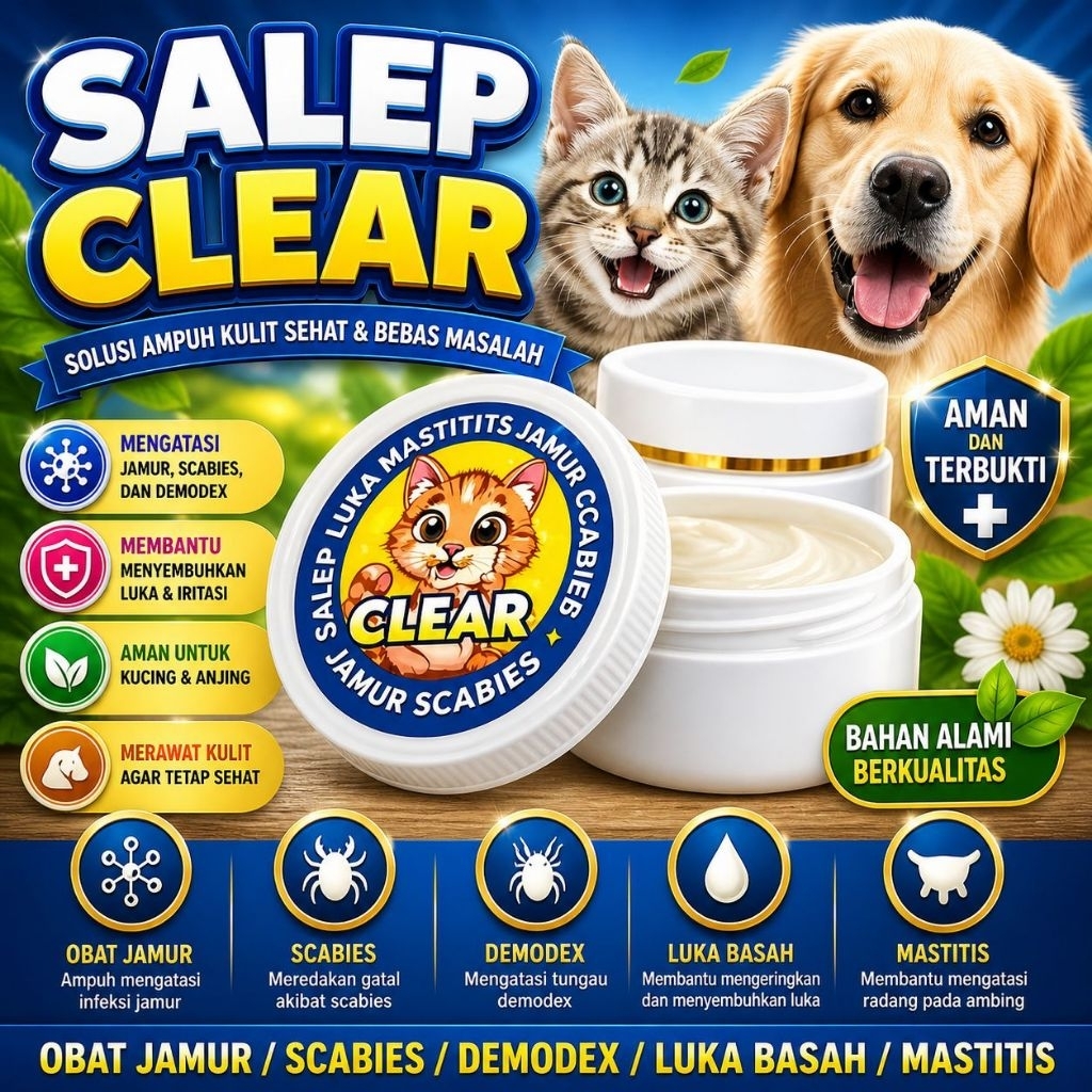 CLEAR - Salep Luka Jamur Kudis Scabies Mastitis Kucing Obat Scabies Oles Obat Jamur Kucing