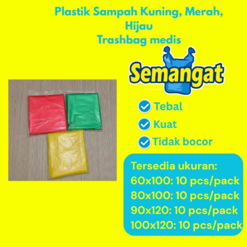 Plastik sampah / Trash Bag kuning, merah, hijau medis ukuran 60x100/80x100/90x120/100x120