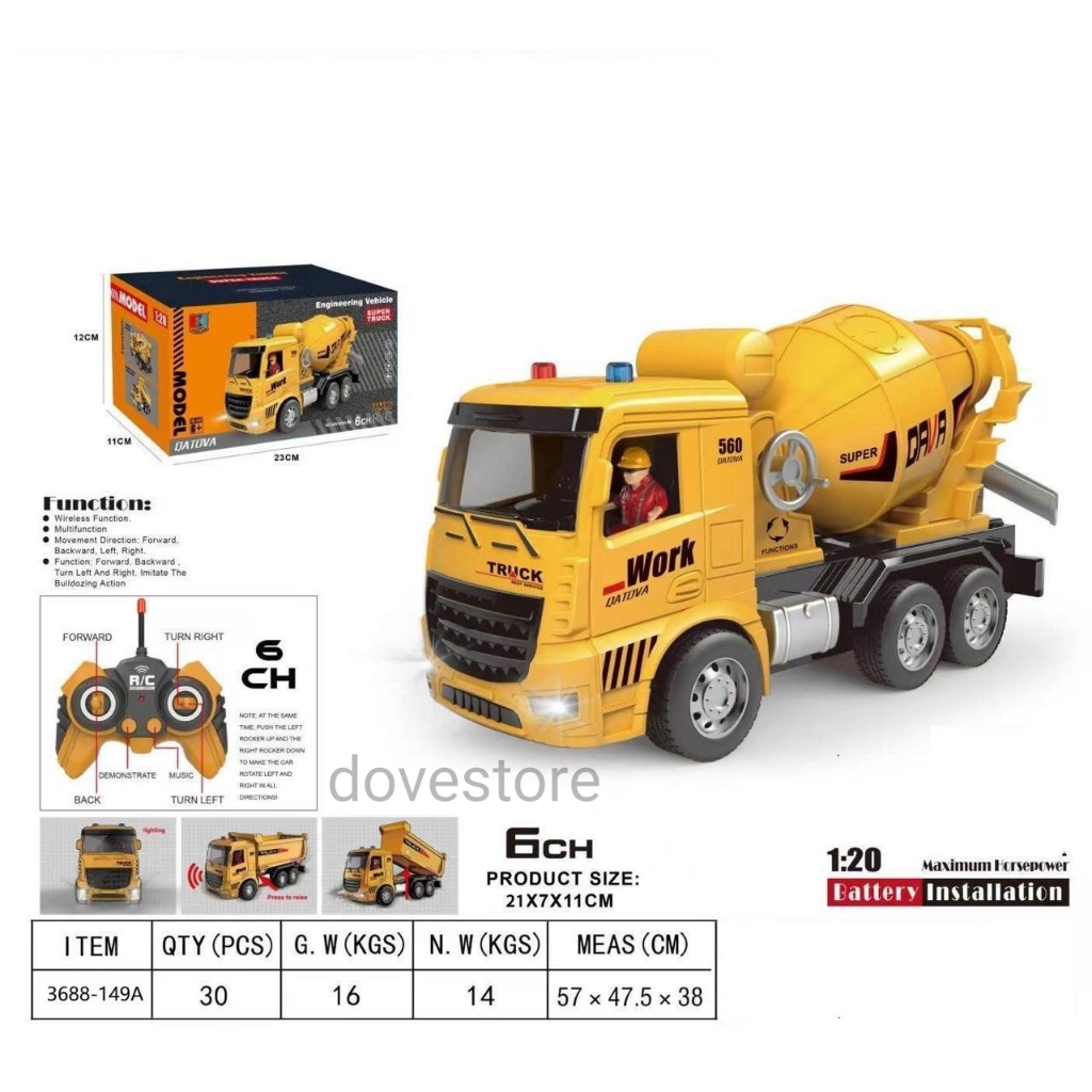 Mainan Mobil Remote Control Remot Kontrol Truk Truck Mixer Semen Molen RC Car Skala 1:20 Frekuensi 4