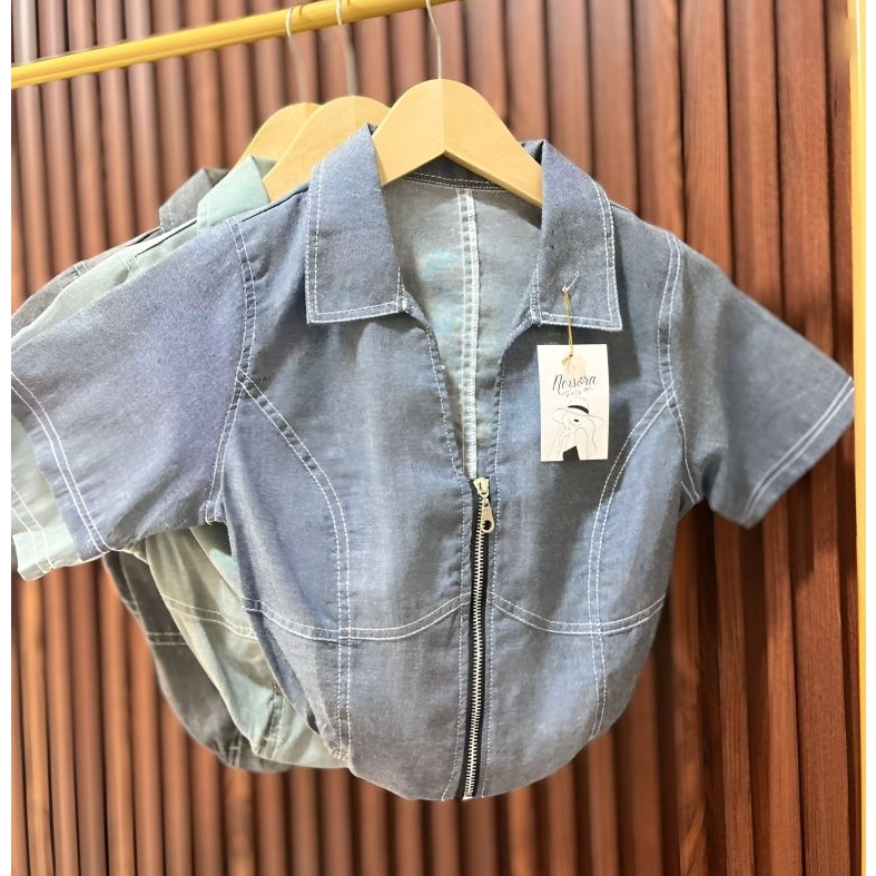 Atasan Zipper Denim