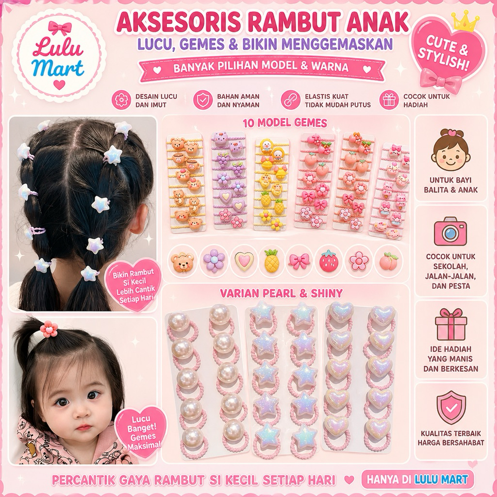 [LULU] Ikat Rambut Anak Perempuan Lucu Karet Rambut Anak Set Ikat Rambut Bayi Ikat Rambut Balita Kar