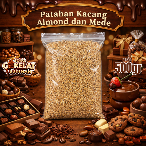 Patahan Kacang Almond mix Mede 500gr | kacang bubuk menir almond campur cashew | Toko Cokelat Budima