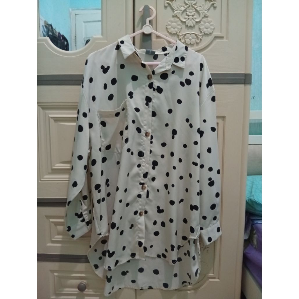 THIS IS APRIL LONG TUNIK / CARDIGAN / OUTER / MICKEY / POLKADOT / CREME