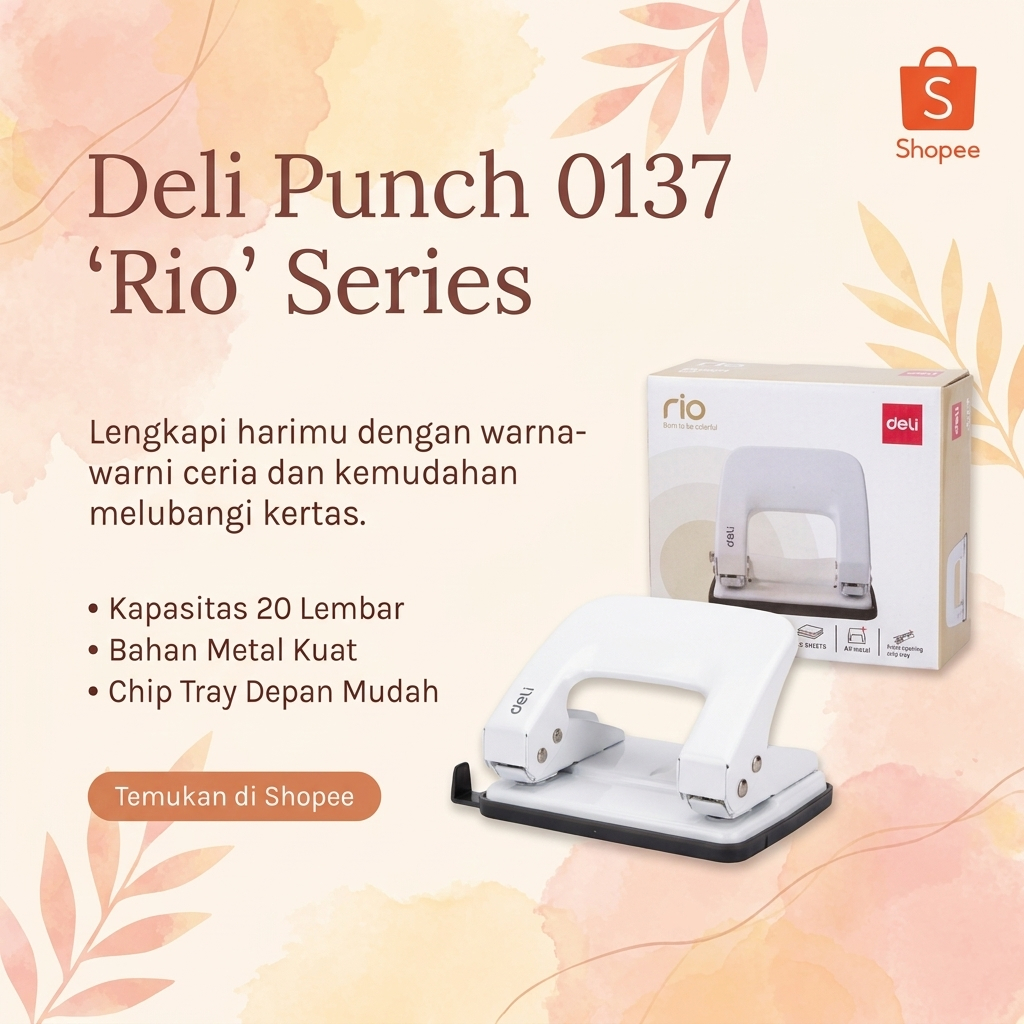 Deli Rio Punch 0137 - Pembolong Kertas 2 Lubang Metal Heavy Duty Peruncing Kapasitas 25 Lembar Alat 