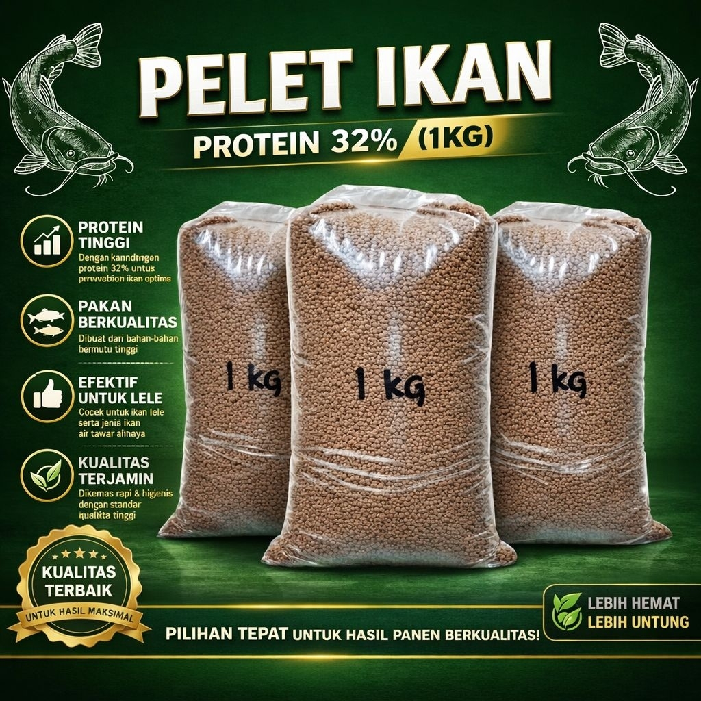 Pelet Ikan Nila Gurame Patin Lele Protein 32% 2mm | Pelet Ikan Tinggi Protein Untuk Pertumbuhan Cepa