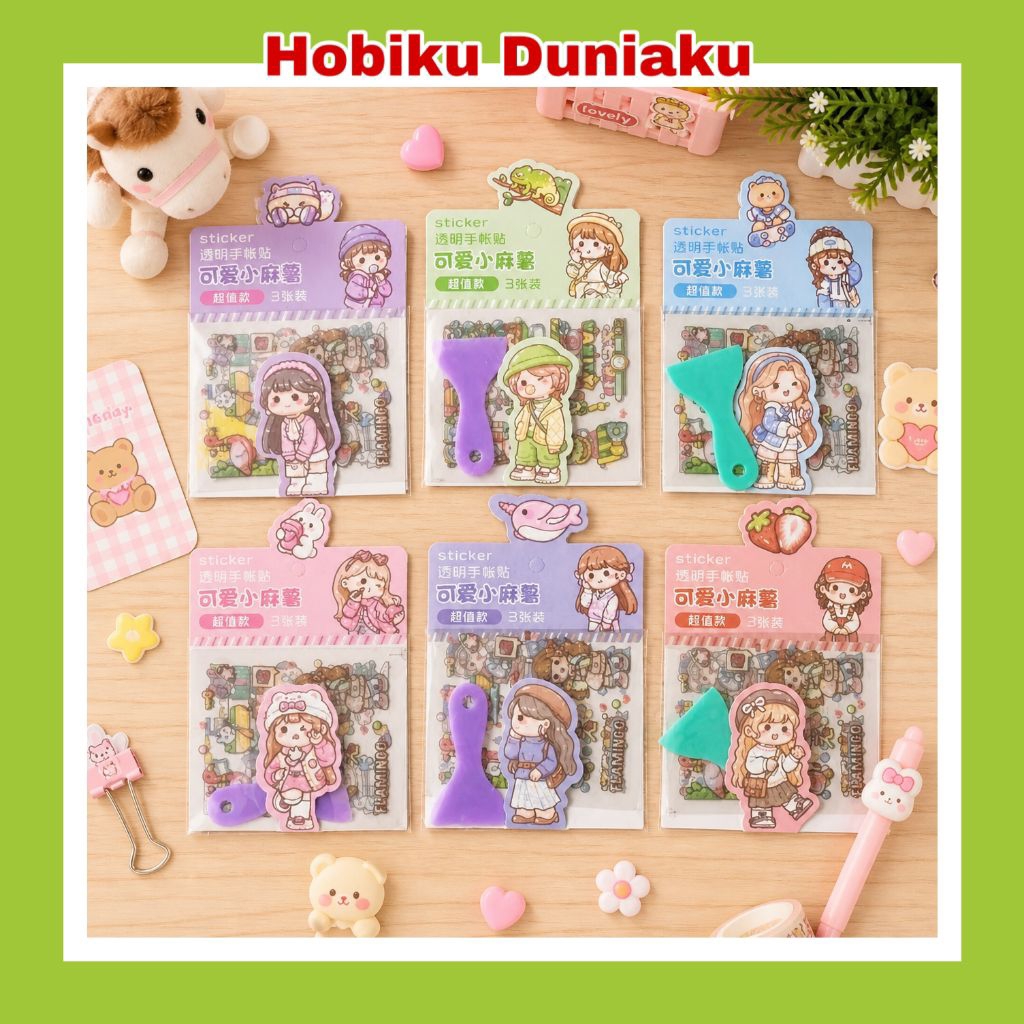 STIKER TRANSPARAN AESTHETIC KOREAN GIRL | STIKER DIY DEKORASI NOTEBOOK / JOURNAL / HP CASE | LUCU KA