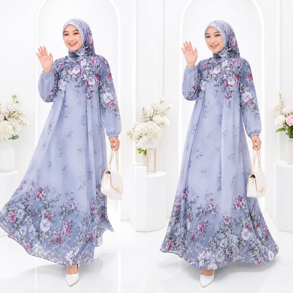 Gamis Kondangan Wanita Terbaru Lyodri Dress BO Size M L XL XXL XXXL LD 100-130 CM Bahan Ceruty Babyd