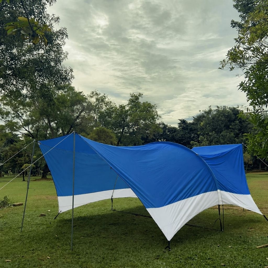 Flysheet Big Dome 4.5x6 Waterproof Anti UV Oxford 210T Camping Outdoor Tebal Kanopi+ Frame 11mm