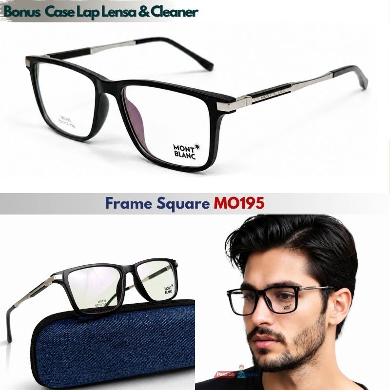 Frame Kacamata Pria Sporty Minus Titanium MountBlanc MO195 Premium Lensa Normal Minus Baca Anti Radi