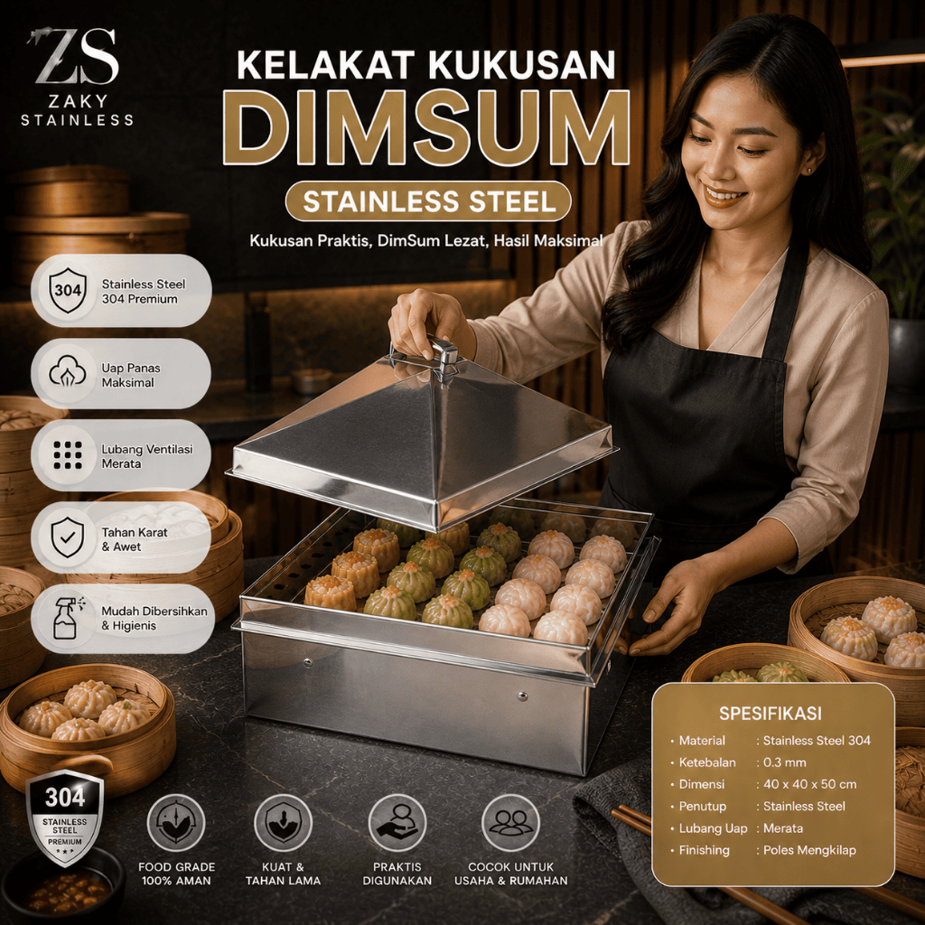Kukusan Dimsum Stainless Besar – Kelakat Kukusan Dimsum Jumbo Steamer Kotak 40x40 cm