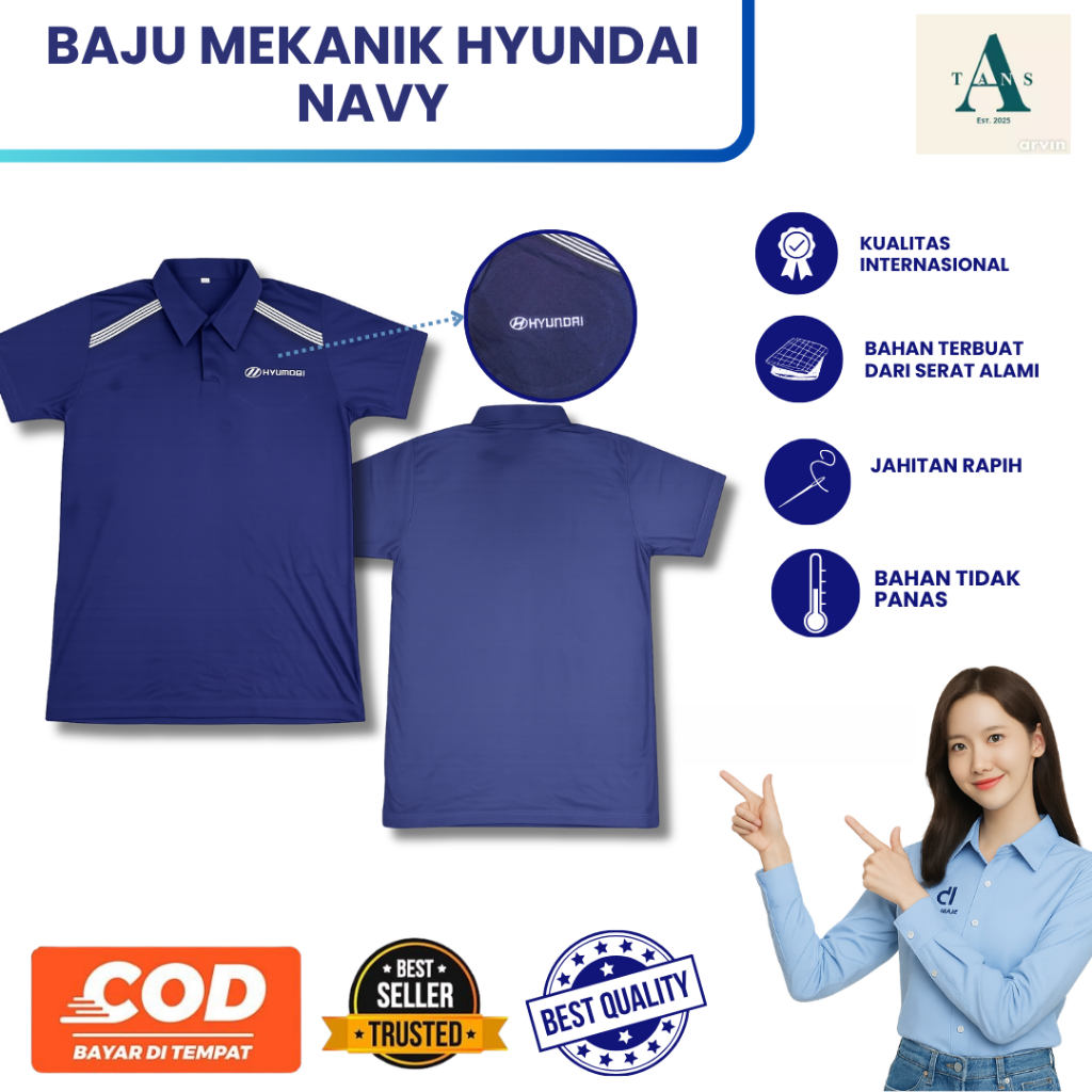 Baju mekanik hyundai Navy | Atasan hyundai  | Baju Biru dongker | Kemeja mekanik dongker