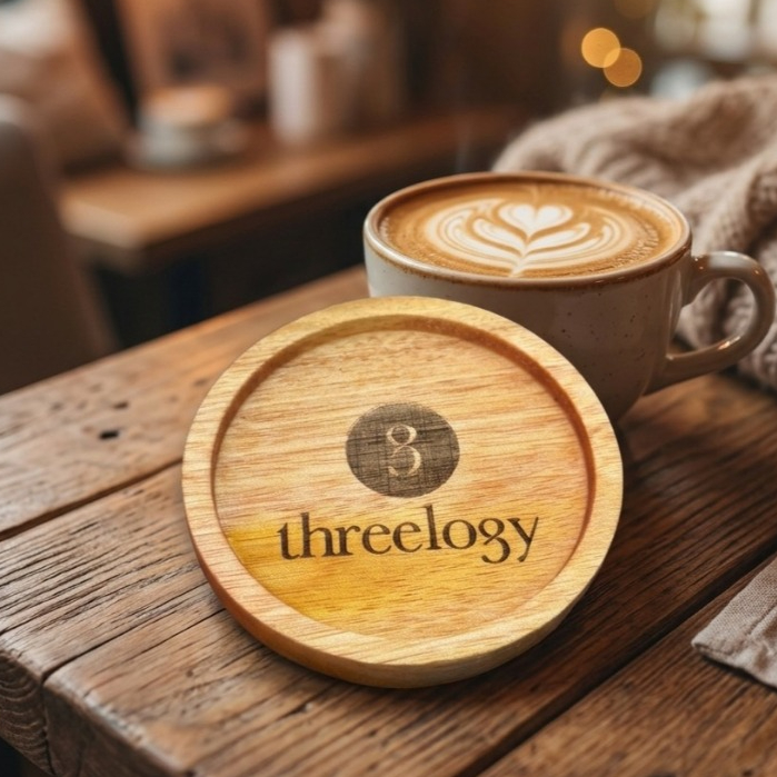 Tatakan Gelas Custom Grafir Nama / Logo – Coaster Grafir Premium Kayu - Coaster Kayu Custom Grafir L